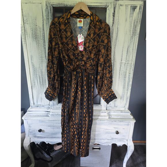 Farm Rio Printed Tie-Front Midi Dress-New Medium - Picture 5 of 5